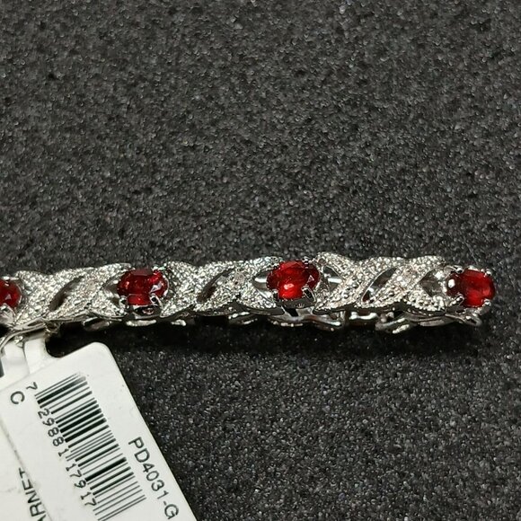 .925 Sterling Silver Garnet & Diamond Tennis Bracelet 7½" Light Red NWT FMC - Picture 8 of 9